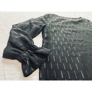 Banana Republic Women M Blouse Top Dark Fairy Sheer Bishop Lined Black Silver